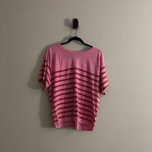 24/7 Comfort Apparel Pink Striped Short Sleeve Top
